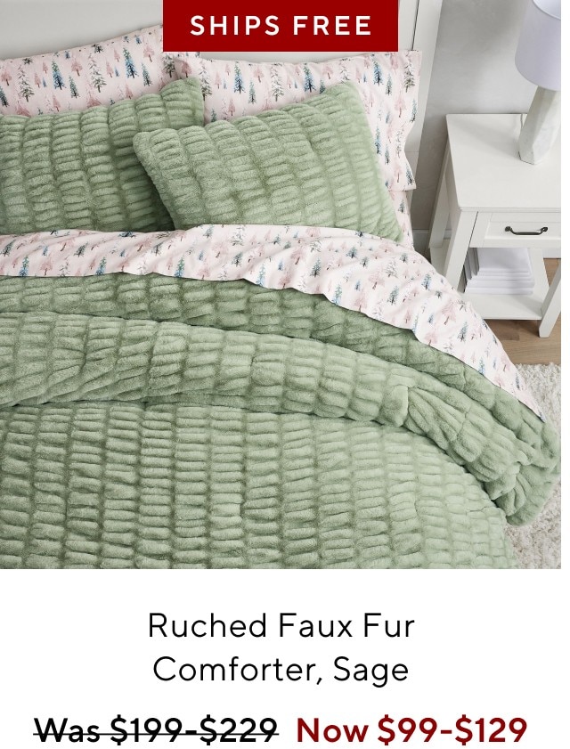 Ruched faux fur comforter