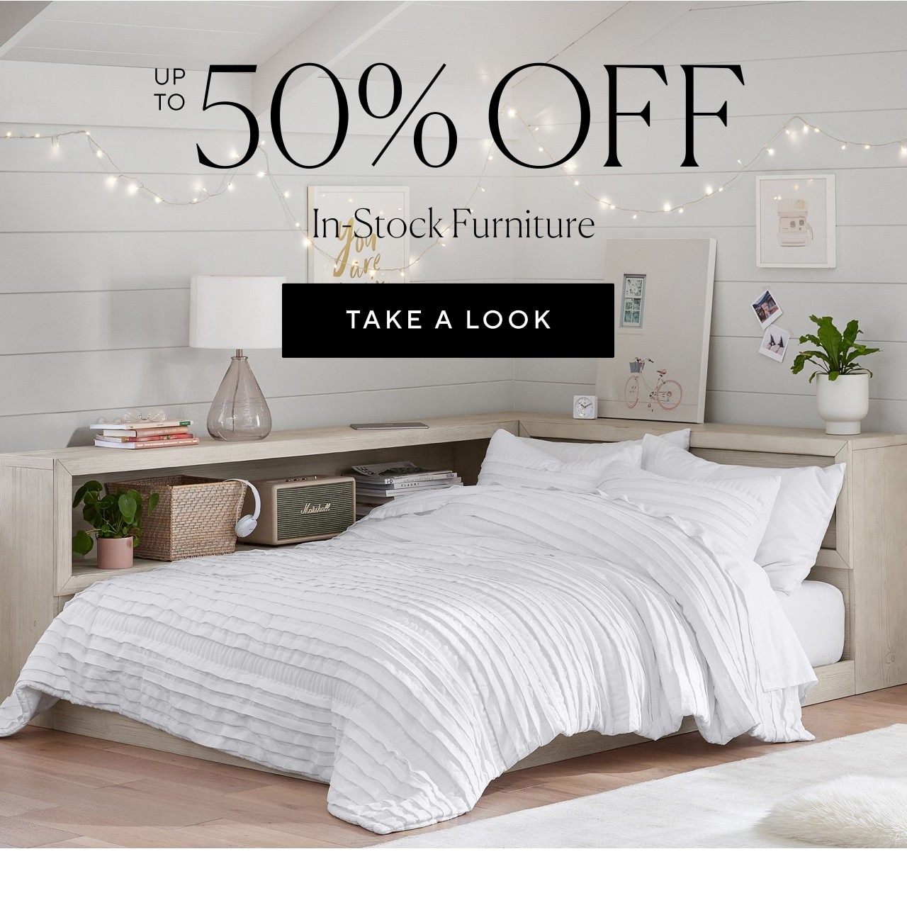 Up to 50% off in-stock furniture. Take a look