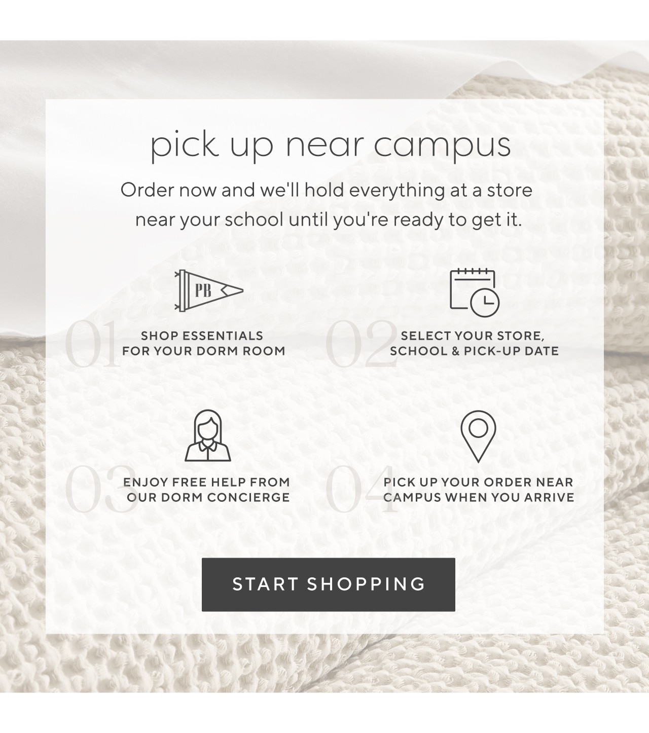 Pick up near campus. Start shopping