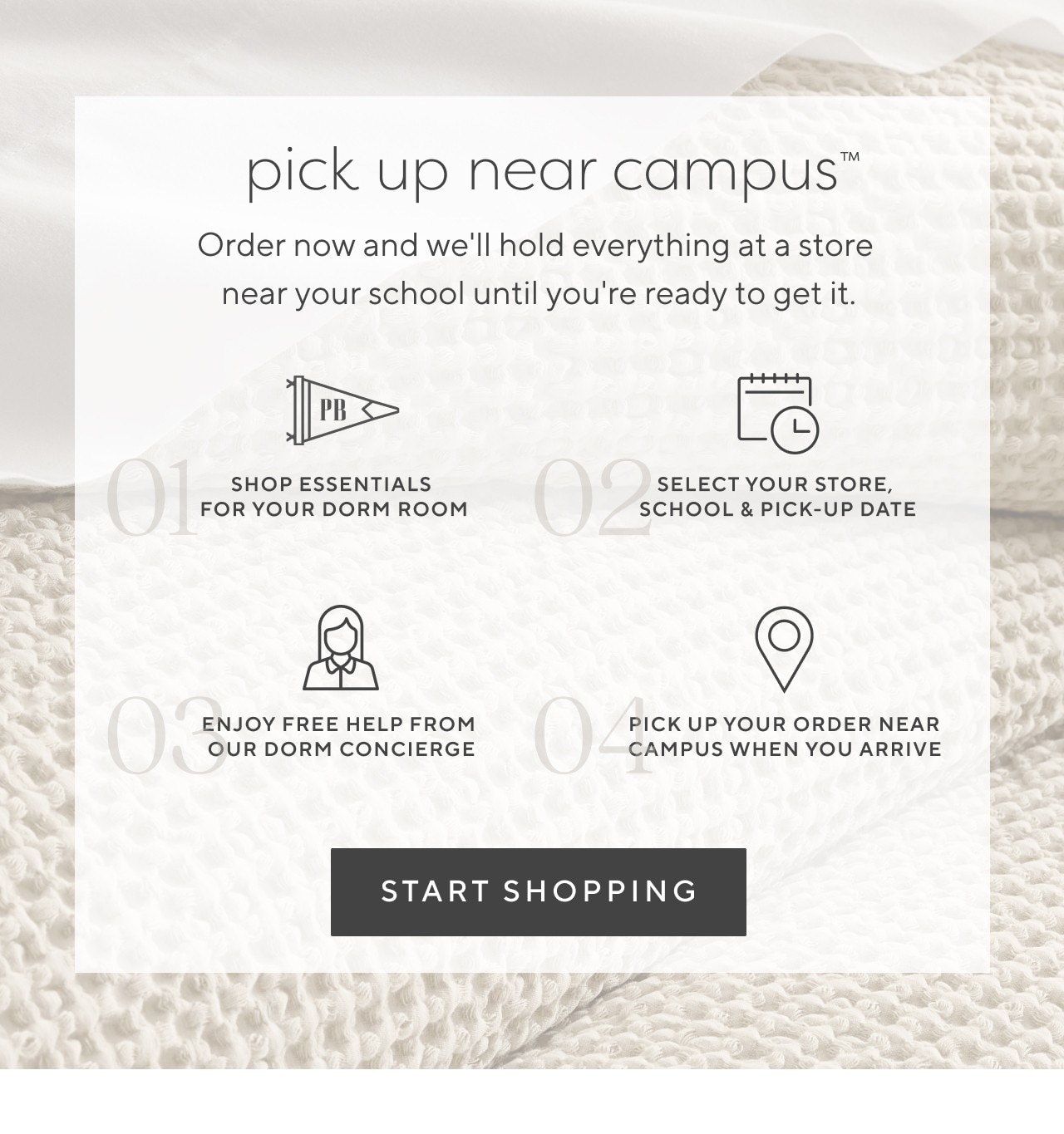Pick up near campus. Start shopping