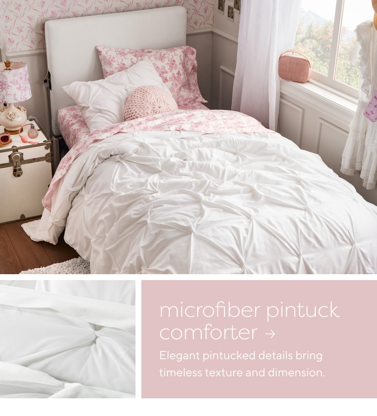 Microfiber pintuck comforter